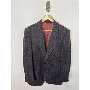Harris Tweed Men 40L Tall Wool Brown Blazer Sports Coat Moores Striped